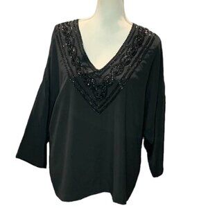 Vintage Lucie Ann Beverly Hills Black Beaded Formal Top